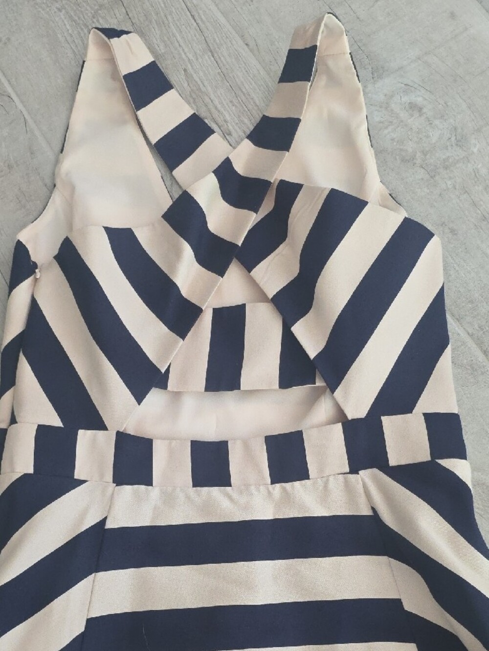 Adelyn Rae Navy and Cream Striped V-Neck Fit-and-Flare Dress - Picture 3 of 12